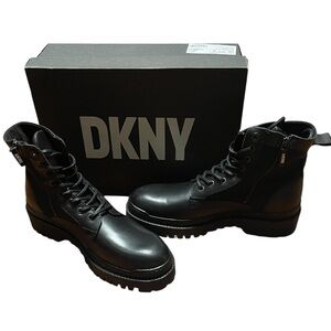 DKNY LEATHER LACE-UP & ZIPPER COMBAT BOOTS MEN’S MID-HIGH BLACK COLOR SIZE 10.5